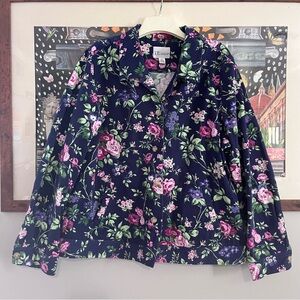 The TOG Shop Navy Floral Utility Jacket with Pink, Purple & Green Blooms
